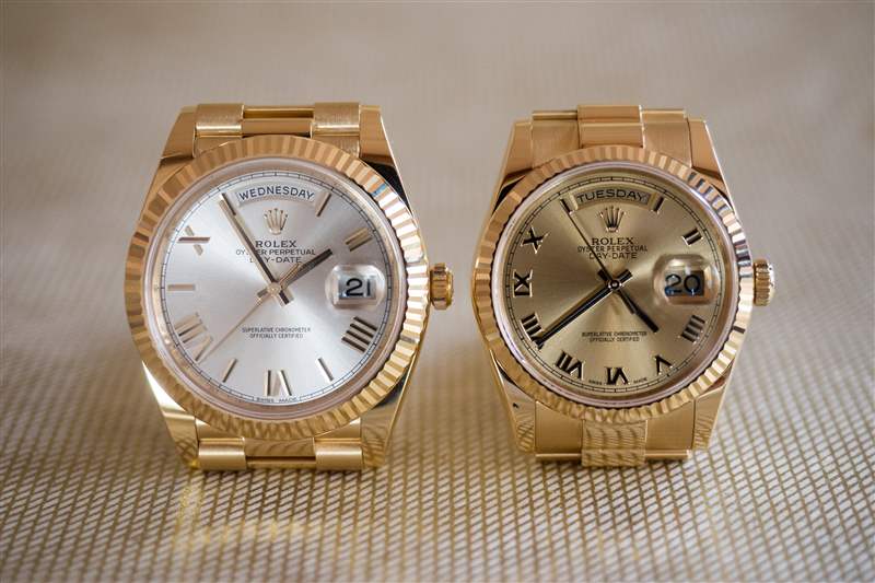 勞力士 Day-Date 40 和 36，并排。