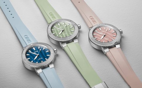 水漾波光，Oris Aquis日期表珍珠母貝面盤款